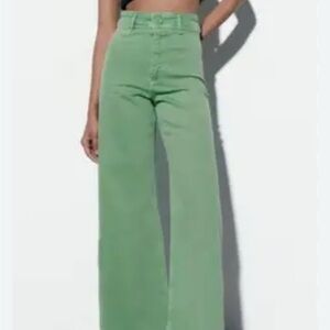 Zara Marine Layer High-Waisted Green Wide-Leg Jeans